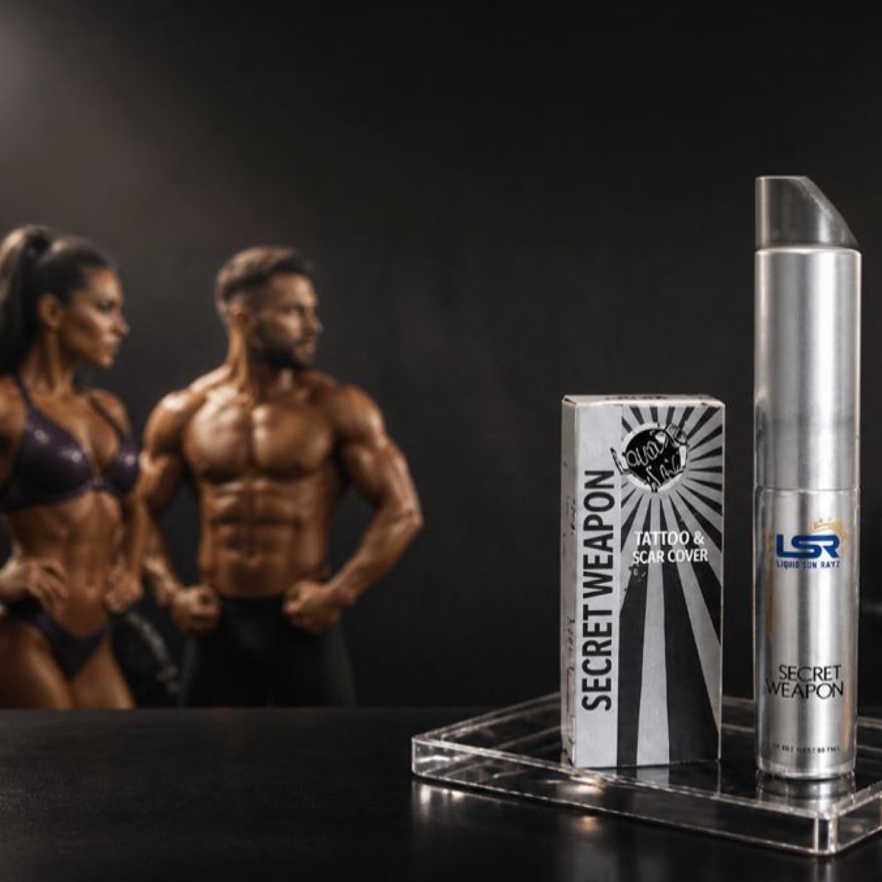 LSR Pro Athlete Secret Weapon Spray Tan. Bodybuilding-ready Tattoo & Scar Cover